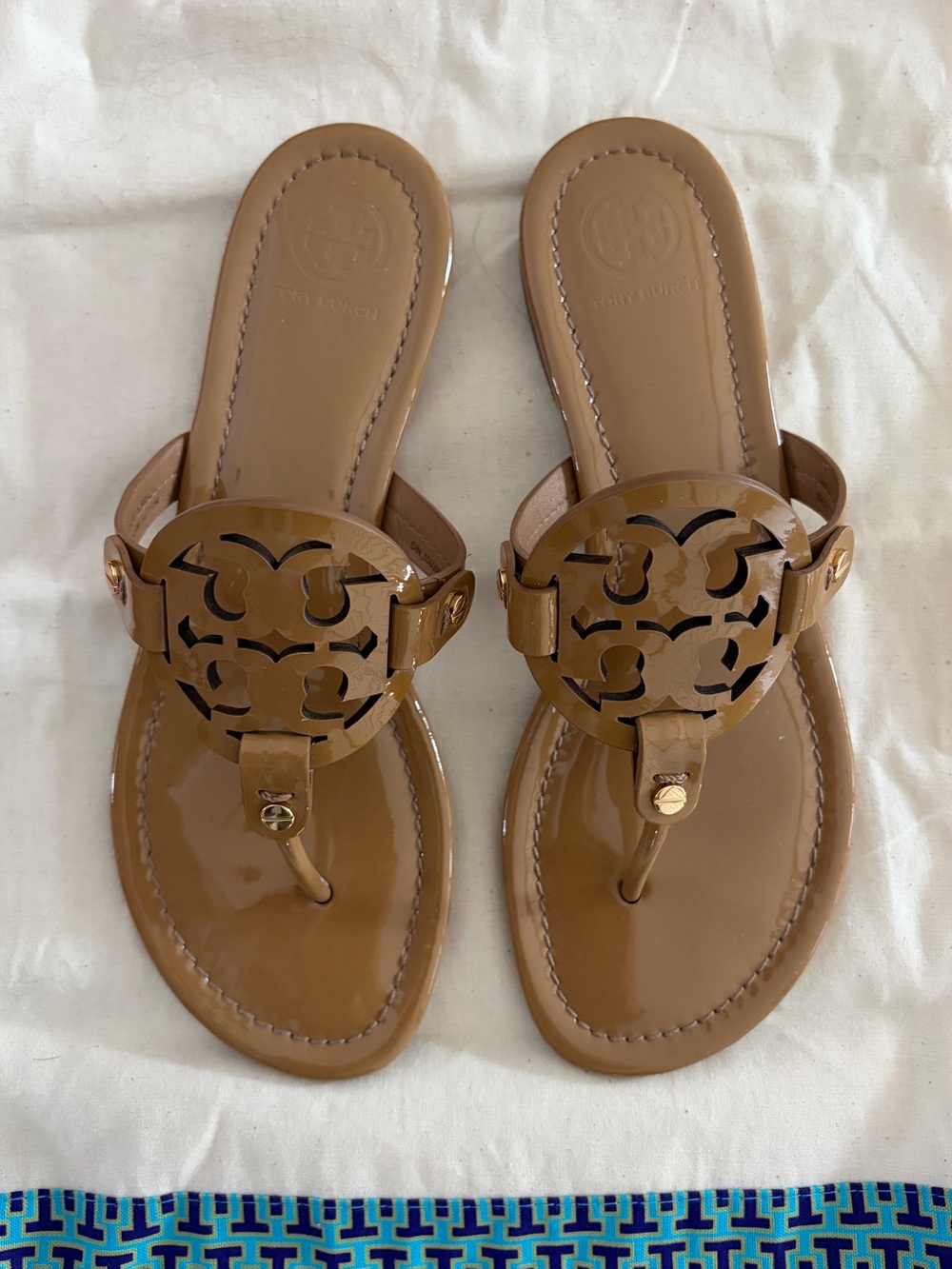 TORY BURCH MILLER SANDALS SAND PATENT SIZE 7.5